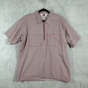Ben Davis Hickory Stripe Half Zip Work Shirt Mens Size XL Burgundy White